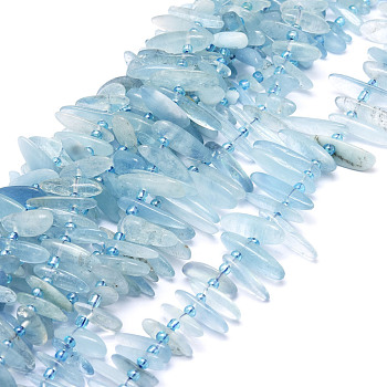 Natural Aquamarine Beads Strands, Nuggets, 9.5~30x4.5~7.5x1.5~5mm, Hole: 0.8mm, about 80pcs/strand, 15.75 inch(40cm)