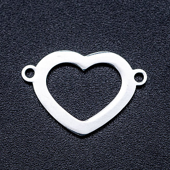 201 Stainless Steel Links connectors, Heart, Stainless Steel Color, 12.5x18x1mm, Hole: 1.2mm
