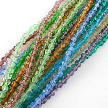 Frosted Glass Bead Strands, Faceted, Flat Round, Mixed Color, 10x7mm, Hole: 1mm
