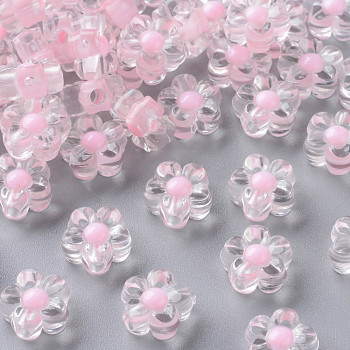 Transparent Acrylic Beads, Bead in Bead, Flower, Pink, 12x12.5x6mm, Hole: 2.5mm