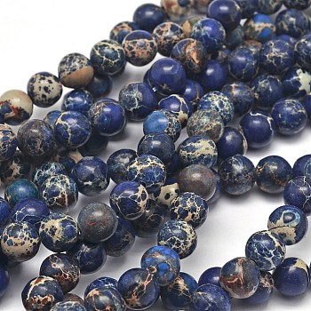 Natural Imperial Jasper Beads Strands, Round, Dyed, Marine Blue, 8mm, Hole: 1mm, about 48pcs/strand, 15.7 inch