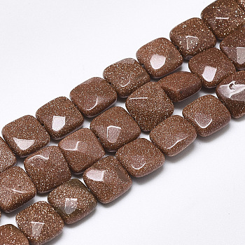 Synthetic Goldstone Beads Strands, Faceted, Square, 8~8.5x8~8.5x5mm, Hole: 1mm, about 25pcs/strand, 8.0''