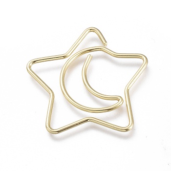 Star & Moon Shape Iron Paperclips, Cute Paper Clips, Funny Bookmark Marking Clips, Light Gold, 24x24x1mm