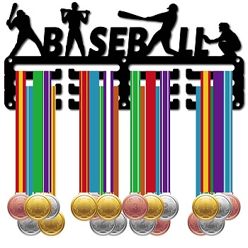 Sports Theme Iron Medal Hanger Holder Display Wall Rack, 3-Line, with Screws, Baseball, 130x290mm, Hole: 5mm