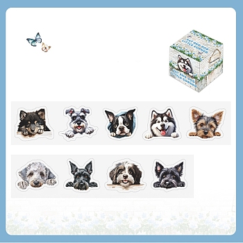 Dog Paper Stickers, Waterproof PET Stickers, for Scrapbooking, Travel Diary Craft, Mixed Color, 34~42mm wide, 30~33mm long, 2m/roll.