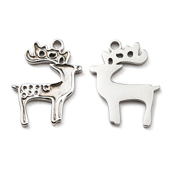 304 Stainless Steel Pendants, Manual Polishing, Christmas Reindeer/Stag Charms, Stainless Steel Color, 18x14x1mm, Hole: 1.5mm