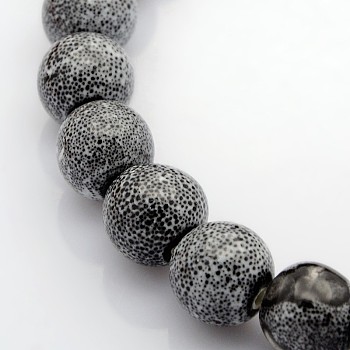 Handmade Fancy Antique Glazed Porcelain Ceramic Round Beads Strands, Gray, 8mm, Hole: 2mm, about 40~42pcs/strand, 12 inch