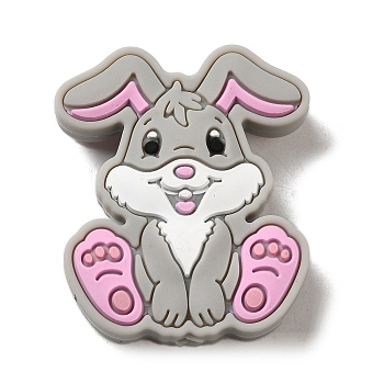 Silicone Beads, Rabbit, Gainsboro, 28.5x24x9mm, Hole: 2.5mm