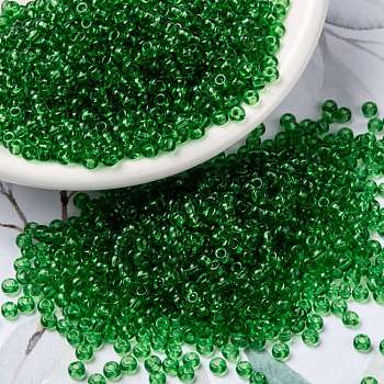 MIYUKI Round Rocailles Beads, Japanese Seed Beads, 8/0, (RR145) Transparent Light Green, 8/0, 3mm, Hole: 1mm, about 19000~20500pcs/pound