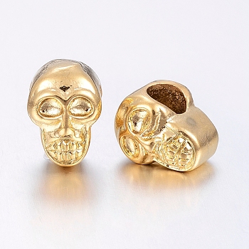 304 Stainless Steel European Beads, Large Hole Beads, Skull, Golden, 12x8.5x11mm, Hole: 5mm