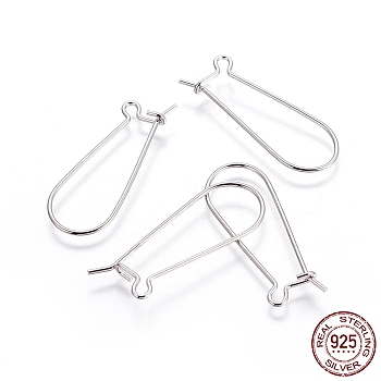 Rhodium Plated 925 Sterling Silver Earring Hoop Findings Kidney Wires Hooks 33x12.7mm Leverback Earrings, 4pcs/bag