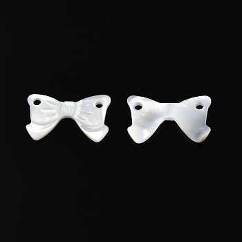 Natural White Shell Connector Charms, Bowknot, 10.5x18x2mm, Hole: 1.6mm