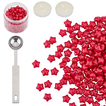 CRASPIRE DIY Scrapbook Crafts, Including Star Sealing Wax Particles, Stainless Steel Spoons, Column Sponge Mat and Candles, Red, 9mm, 205pcs/set
