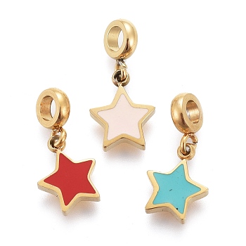 Ion Plating(IP) 304 Stainless Steel Enamel Charms, Star, Golden, Mixed Color, 13.6mm, Charm: 8.3x6.5x1.8mm, Hole: 2.5mm