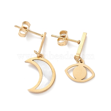 3 Pair 3 Style Synthetic Shell Moon & Rhinestone Star & Heart Asymmetrical Earrings(EJEW-B020-17G)-2