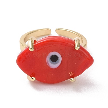 Lampwork Oval with Evil Eye Open Cuff Ring(RJEW-I086-13G-08)-2