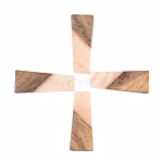 Opaque Resin & Walnut Wood Pendants, Trapezoid, Light Salmon, 30x12x3mm, Hole: 2mm(RESI-S389-040A-C02)