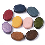 Painted Natural Wood Beads, Oval, Mixed Color, 18x14x5.5mm, Hole: 1.5mm(X-WOOD-R265-06)