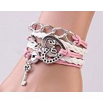 Suede & Imitation Leather Cord Knitted Multi-strand Bracelets, Alloy Link Adjustable Bracelets, Heart, 7-1/8 inch(18cm)(WGD6FE3-04)