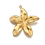 304 Stainless Steel Pendants, Flower Charm, Real 18K Gold Plated, 31.5x29.5x4mm, Hole: 2mm(X-STAS-M116-03G)