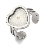 304 Stainless Steel Cuff Ring Findings, heart Pad Ring Base Setting Findings, Stainless Steel Color, 15.5x15mm, US Size 9(18.9mm), Tray Size: 12x12mm(STAS-B126-09P)