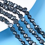 Natural Cultured Freshwater Pearl Beads Strands, Two Sides Polished, Dyed, Marine Blue, 4~7x4.5~10x2~5.5mm, Hole: 0.6mm, about 67~70pcs/strand, 14.17~14.96 inch(36~38cm)(PEAR-P002-54B)