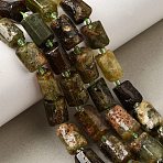 Natural Green Garnet Beads Strands, Column, Faceted, with Seed Beads, 10.5~12.5x7~7.5mm, Hole: 1mm, about 14~15pcs/strand, 7.48''~7.89''(19~20.05cm)(GG-CBA8682-A10)