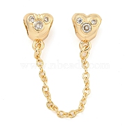 Rack Plating Brass Micro Pave Cubic Zirconia European Beads with Safety Chains, Long-Lasting Plated, Lead Free & Cadmium Free, Heart, Real 18K Gold Plated, 65mm(KK-F089-30G)