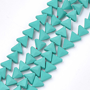 Spray Painted Non-magnetic Synthetic Hematite Beads Strands, Triangle, Light Sea Green, 6x7x3.5mm, Hole: 0.8mm, about 66~70pcs/strand, 15.1 inch~16.3 inch(G-T116-15-04)