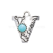 Synthetic Turquoise Pendants, with Alloy Findings, Letter V, 21x28mm(PW-WG43221-21)