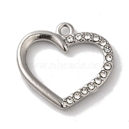 304 Stainless Steel Rhinestone Pendants, Heart Charms, Stainless Steel Color, 15.5x16.5x2mm, Hole: 1.2mm(STAS-L081-003P)