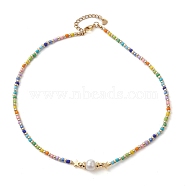Natural Pearl & Seed Beaded Necklace, with 304 Stainless Steel Clasps, Colorful, 15.35 inch(39cm)(NJEW-JN04649-01)