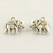 Tibetan Style Zinc Alloy Elephant Charms, Cadmium Free & Lead Free, Antique Silver, 11.5x14x3mm, Hole: 2mm, about 1042pcs/1000g(TIBEP-S287-06)