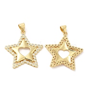 Brass Micro Pave Cubic Zirconia Pendants, Lead Free & Cadmium Free, Star with Heart Charms, Real 18K Gold Plated, 25x27x2.5mm, Hole: 5.3x3.5mm(KK-M249-24G)