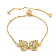 Cubic Zirconia Link Slider Bracelets, with Light Gold Brass Box Chains, Butterfly, Inner Diameter: 3-1/8 inch(8cm)(BJEW-H601-01G-KCG)