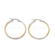 Two Tone 201 Stainless Steel Hoop Earrings with 304 Stainless Steel Pins for Women, Golden & Stainless Steel Color, 35x33.5x2mm, Pin: 0.7~0.8x1~1.5mm(EJEW-B016-03B)