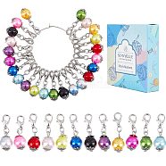 Locking Stitch Markers, CCB Imitation Pearl Round Beaded Pendant Decoration, Alloy Lobster Clasp Charms, Clip-on Charms, with Brass Hoops, Mixed Color, Pendant Decoration: 3.1cm, 24pcs, Hoop: 45x0.8mm, 1pc(DIY-SC0021-27)