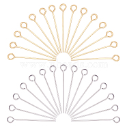 304 Stainless Steel Eye Pins, Golden & Stainless Steel Color, 25mm, Hole: 2mm, Pin: 0.7mm, 160pcs/box(STAS-PH0019-69)