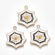 Alloy Pendants, Cadmium Free & Lead Free, with Enamel, Spider Web, Light Gold, White, 27x23x3mm, Hole: 1mm(ENAM-S115-088)