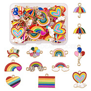 DIY Rainbow Color Pride Jewelry Making Finding Kit, Including 48pcs 12 style Heart & Umbrella & Flower & Balloon Alloy Enamel Pendants & Connector Charms, Mixed Color, 10~26x13.5~24x1~2.5mm, Hole: 1.4~2.5mm, 4Pcs/style(DIY-TA0004-73)