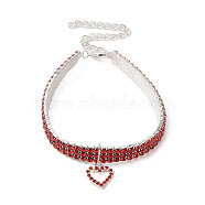Adjustable 3-Row Iron Rhinestone Cup Chain Pet Collars, Slider Heart Pendant Cat Dog Choker Necklace, Light Siam, 258mm(AJEW-A054-01A)