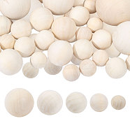 50Pcs 5 Styles Natural Wooden Round Ball, DIY Decorative Wood Crafting Balls, Unfinished Wood Sphere, No Hole/Undrilled, Undyed, Lead Free, Antique White, 19~50mm(WOOD-GL0001-11)