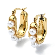 Ion Plating(IP) 304 Stainless Steel Hoop Earrings, with Plastic Pearl, Golden, 24.5~25x7mm(EJEW-G375-16G)