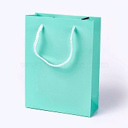 Kraft Paper Bags, with Handles, Gift Bags, Shopping Bags, Rectangle, Aquamarine, 20x15x6.2cm(AJEW-F005-01-B01)