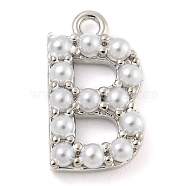 Plastic Imitation Pearl Pendants, with Eco-friendly Brass Findings, Lead Free & Cadmium Free, Letter Charms, Letter B, 13.7x7.6x3mm, Hole: 1.4mm(KK-P230-17P-B)