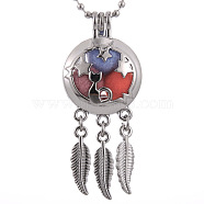 Alloy Diffuser Locket Pendants, with Cat and Star Pattern, Excluding Chain, Woven Net/Web with Feather, Platinum, 55x24mm(BOTT-PW0001-052P-O)