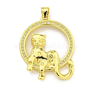 Brass Micro Pave Cubic Zirconia Pendants, Ring with Leopard Charms, Real 18K Gold Plated, 30.5x23.8x3mm, Hole: 4x3mm(KK-K354-08B-G)