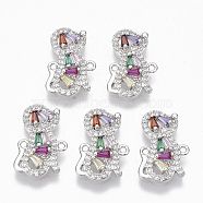 Brass Micro Pave Cubic Zirconia Links connectors, Dog, Colorful, Platinum, 19x11.5x3mm, Hole: 1.2mm(ZIRC-T012-81P)