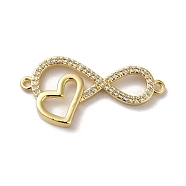 Eco-Friendly Rack Plating Brass Micro Pave Clear Cubic Zirconia Connector Charms, Long-Lasting Plated, Lead Free & Cadmium Free, Infinity with Heart, Real 18K Gold Plated, 15x27.5x3mm, Hole: 1.2mm(KK-F853-25G)