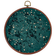 Galaxy Enamel Pin Hoop, Corduroy Wall Hanging Brooch,  Flat Round, Dark Green, 240x215x10mm, Hole: 17.5x22.5mm(FIND-WH0260-64C)